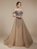 Nude Luxury Beaded Off Shoulder Elegant Mermaid With Overskirt Evening Dress Wedding Afterparty Gown
