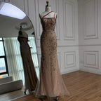 Luxury Red Saudi Arabic Crystal Beaded One Shoulder Evening Dress CLA73135