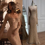 Arabic Lace Simple Style Long Sleeves Modest Mermaid Evening Dress CLA72545