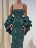 Kosovo Luxury Beaded Mermaid Evening Dress Spaghetti Straps For Women Birthday Party CLA73355