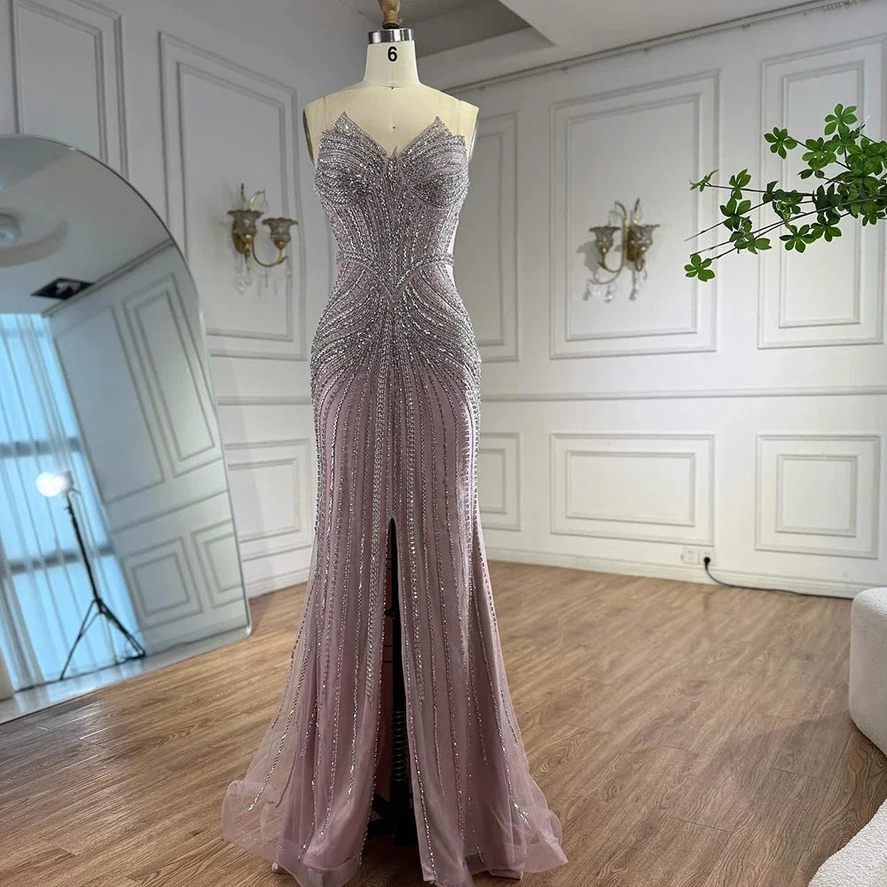 Arabic Luxury Beaded Mermaid Evening Dress With Detachable Tassels Cape CLA72891A