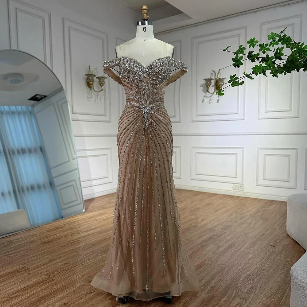 Arabic Luxury Beaded Off Shoulder Mermaid With Overskirt Evening Dress CLA73128