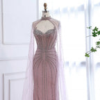 Luxury Dubai Caramel Beaded Evening Dress With Cape CLA72811C