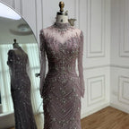 Luxury Nude Beaded Long Sleeves Modest Muslim Mermaid Evening Dress CLA73158
