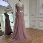 Luxury Nude Beaded Mermaid Evening Dress With Overskirt CLA73190