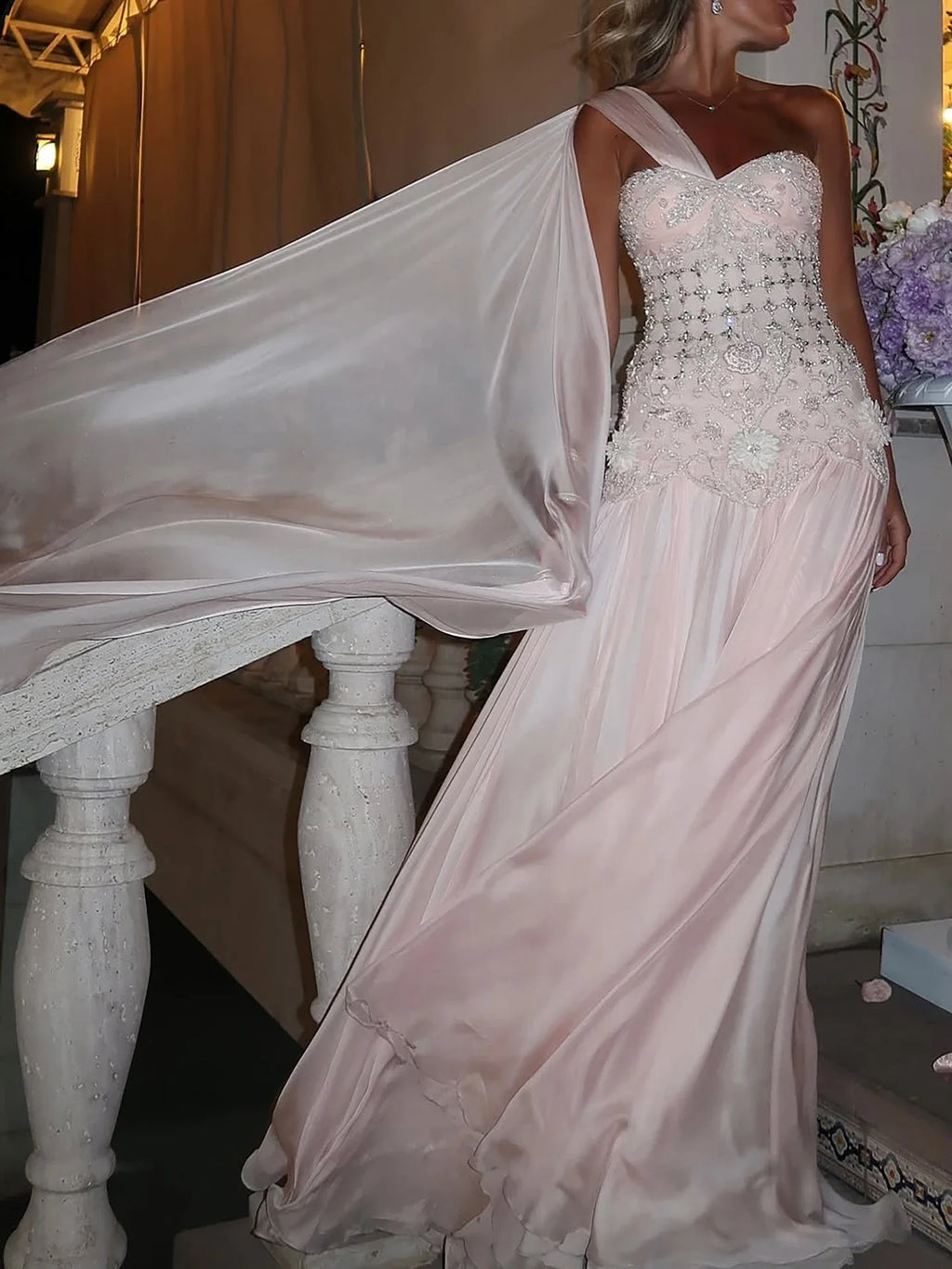 Arabic Pink Simple Style Chiffon Evening Dress CLA73451