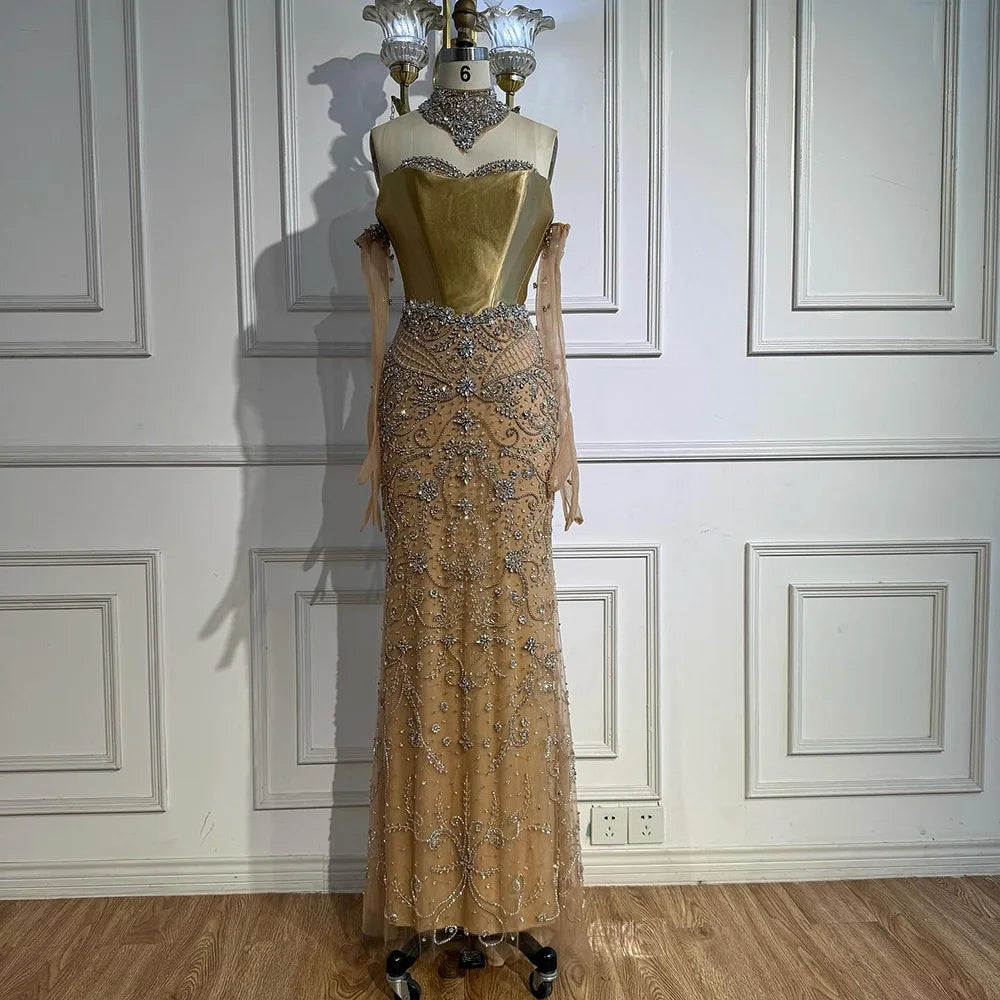 Kosovo Luxury Beaded Evening Dress With Gloves CLA72929