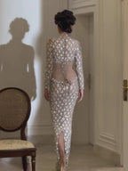 Luxury Silver Nude Beaded Corset Mermaid Evening Dress CLA73335