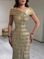 Arabic Luxury Gold Beaded Mermaid Evening Dress CLA73362
