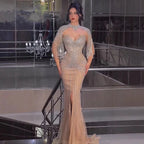 Arabic Luxury Beaded Mermaid Evening Dress With Detachable Tassels Cape CLA72891A