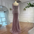 Luxury Nude Beaded Mermaid Evening Dress With Overskirt CLA73190
