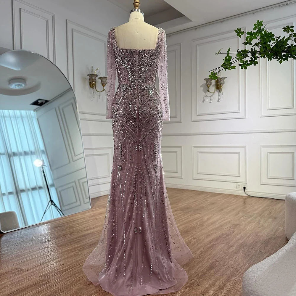 Luxury Nude Beaded Mermaid Evening Dress With Overskirt CLA73190