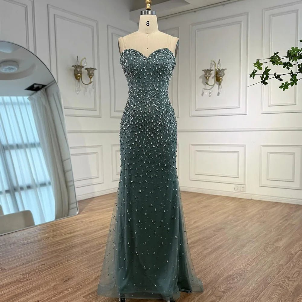 Arabic Two-Piece Luxury Beaded Mermaid Evening Dress With Detachable Top CLA73095