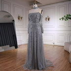 Luxury Caramel Off Shoulder Beaded Mermaid Evening Dress Long Sleeves CLA73053