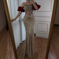 Luxury Beaded Evening Dress Puff Sleeves Pearl Adorned CLA72903