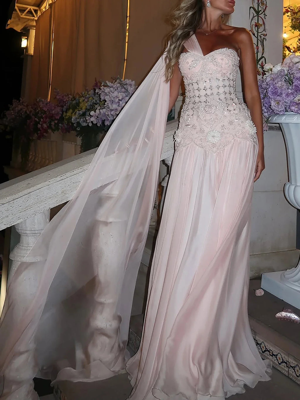 Arabic Pink Simple Style Chiffon Evening Dress CLA73451