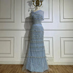 Arabic Sage Green Simple Beaded Mermaid Evening Dress With Chiffon Cape CLA72126B