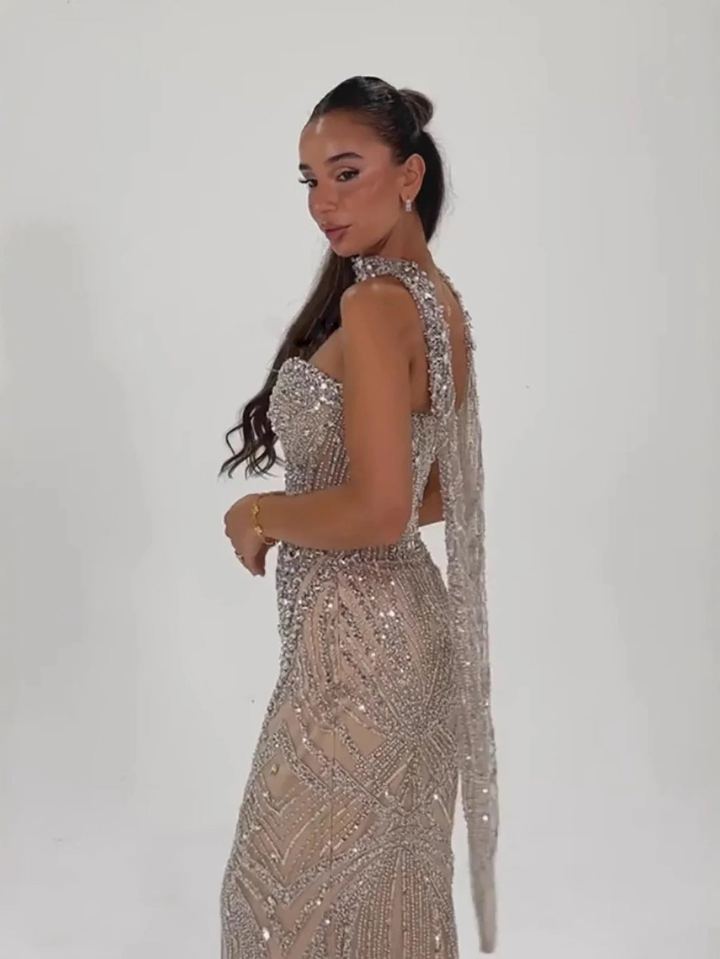 Kosovo Luxury Beaded Mermaid Evening Dress Strapless With Shawl CLA73375