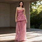 Luxury Pink Two Piece Beaded Evening Gown CLA73207