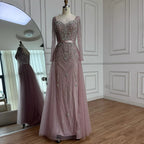 Luxury Nude Beaded Mermaid Evening Dress With Overskirt CLA73190