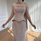 Luxury Nude Beaded Mermaid Evening Dress Strapless With Shawl CLA73076A