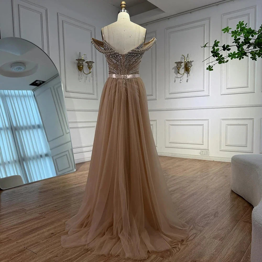 Arabic Luxury Beaded Off Shoulder Mermaid With Overskirt Evening Dress CLA73128