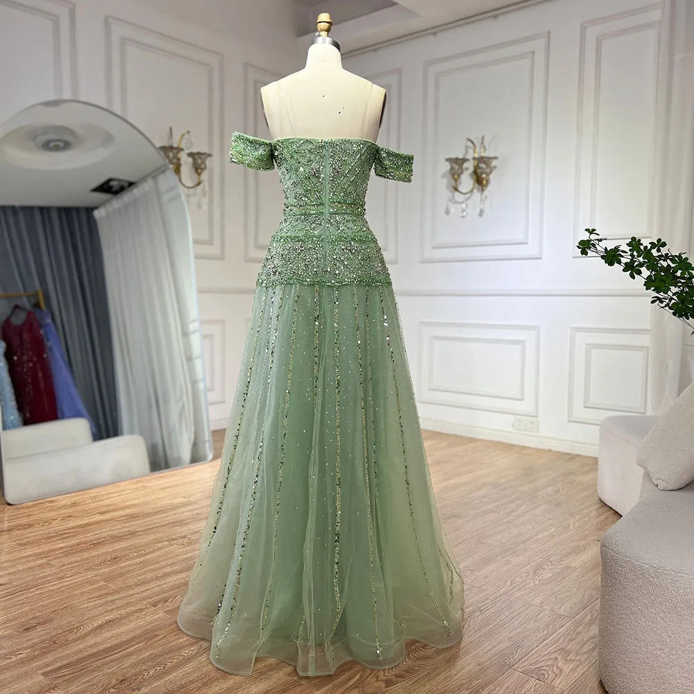 Luxury Caramel Off The Shoulder A-Line Beaded Evening Dress CLA72709