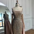 Luxury Burgundy Beaded Overskirt Evening Dress Gown With Gloves CLA72935