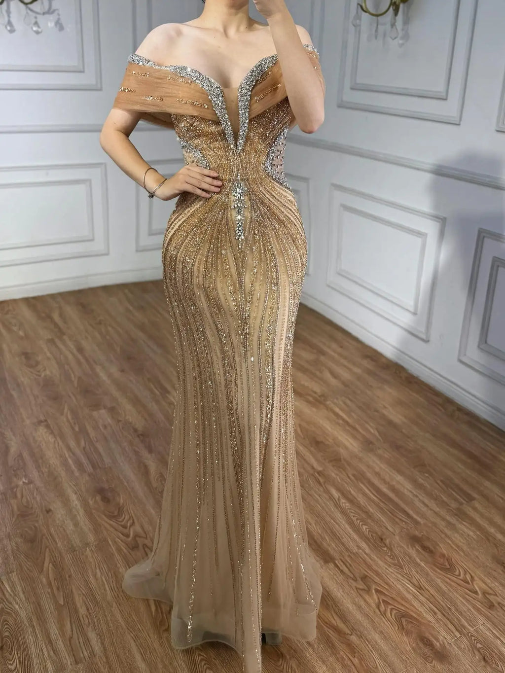 Arabic Luxury Beaded Off Shoulder Mermaid Evening Dress CLA73142A