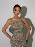 Luxury Caramel Kosovo Beaded Evening Dress Cape Sleeves CLA73344