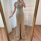 Arabic Luxury Beaded Mermaid Evening Dress With Detachable Tassels Cape CLA72891A