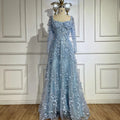 Arabic Simple Style Floral Square Neck Long Sleeves A-Line Evening Dress Women Wedding Party Gown CLA72657
