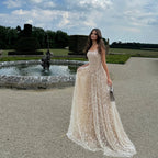 Luxury Sage Green Beaded A-Line Spaghetti Straps Evening Dress CLA72805