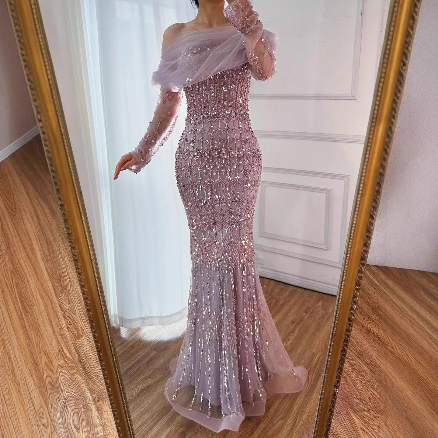 Dubai Mermaid Evening Dress Luxury Modest Arabic Party Gown CLA72714