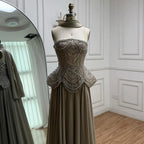 Luxury Designer Nude Beaded Chiffon Evening Dress CLA72915