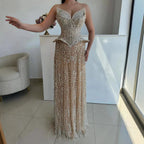 Kosovo Luxury Full Diamonds Beaded A-Line Evening Dress Nude Strapless Women Red Carpet Gown CLA73209
