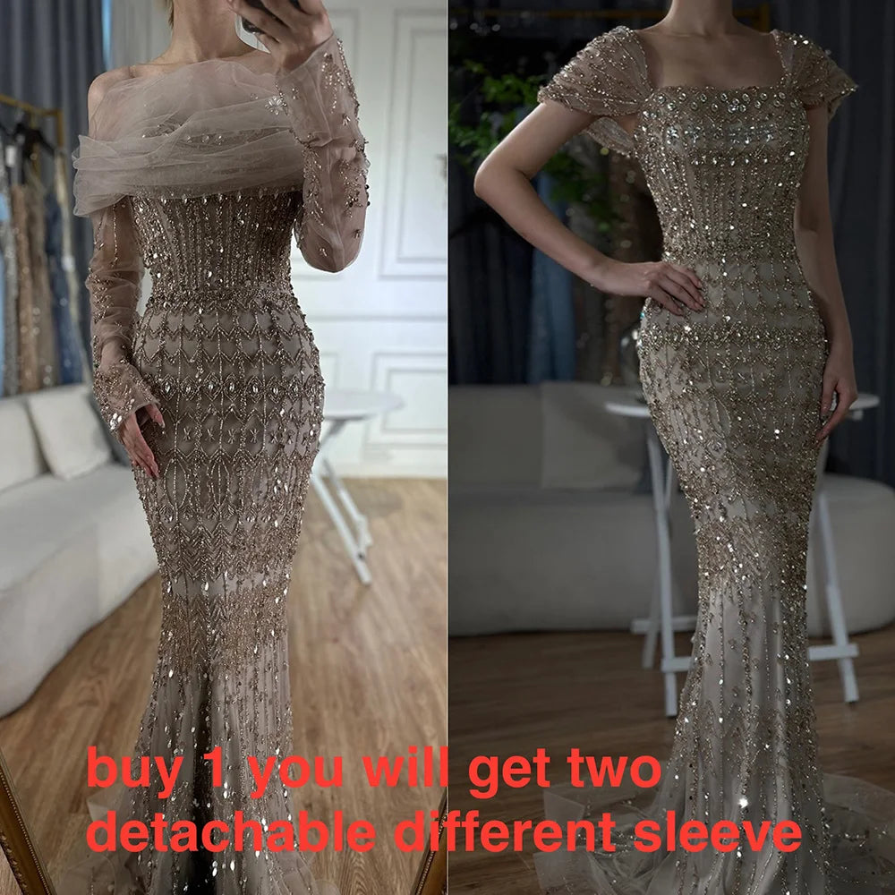 Dubai Mermaid Evening Dress Luxury Modest Arabic Party Gown CLA72714