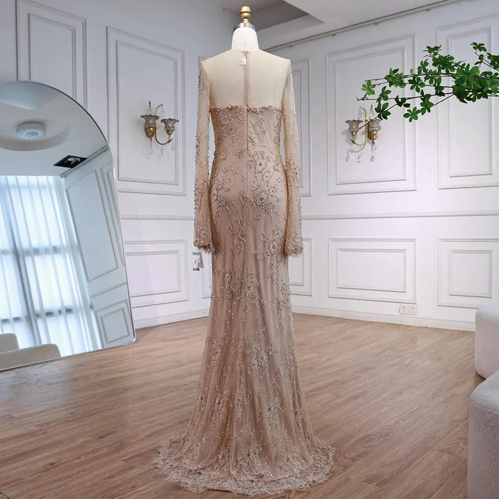 Arabic Lace Simple Style Long Sleeves Modest Mermaid Evening Dress CLA72545