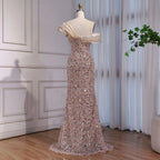 Luxury Nude Beaded Off Shoulder Mermaid Evening Dress CLA73365A