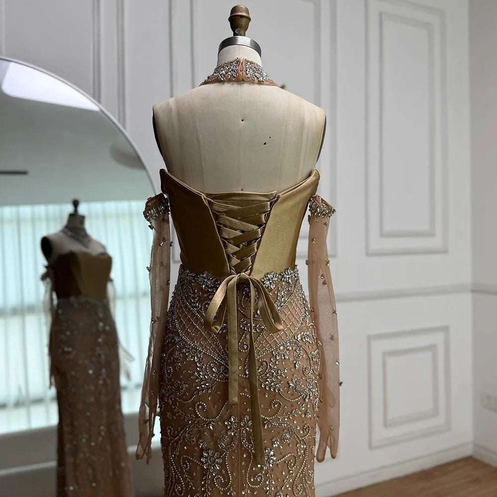 Kosovo Luxury Beaded Evening Dress With Gloves CLA72929