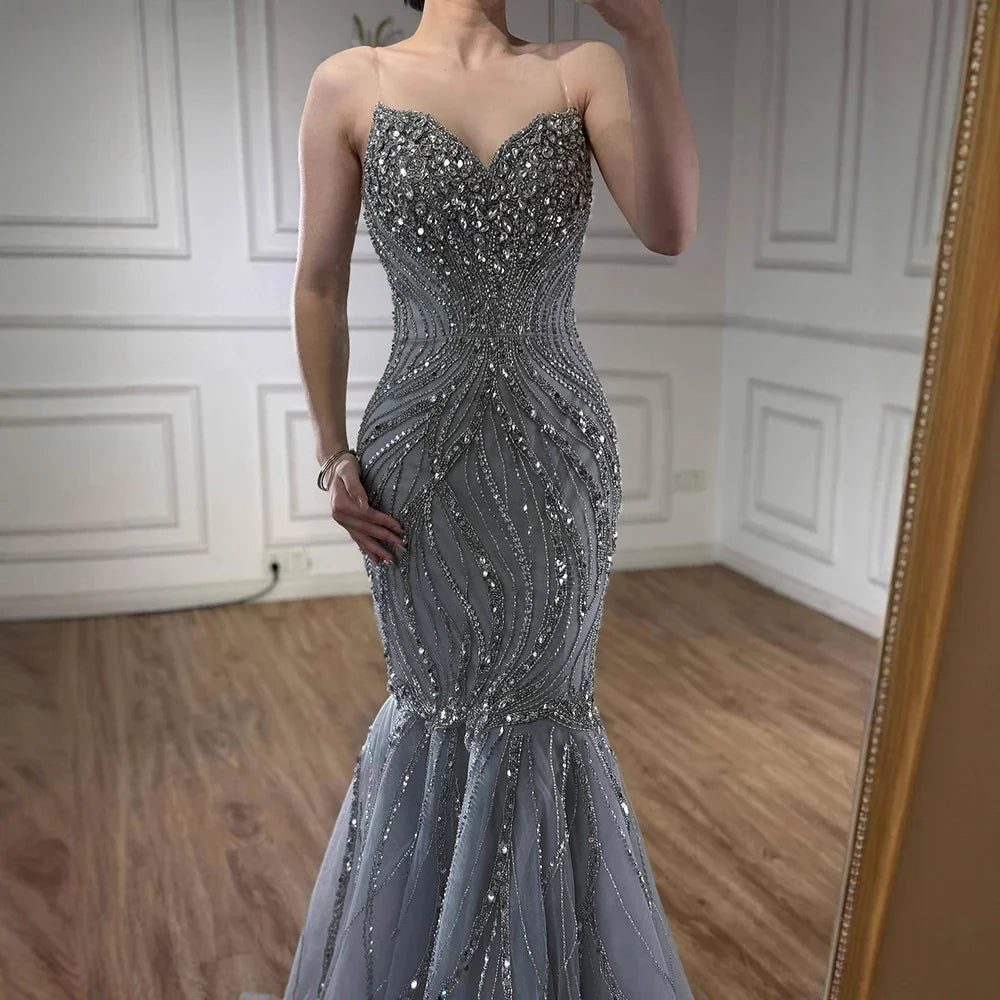Arabic Luxury Beaded Mermaid Strapless Evening Dress CLA73124