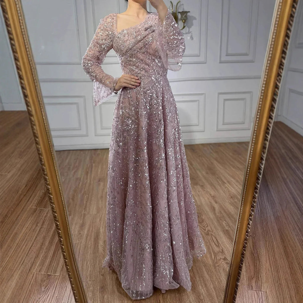 Arabic Turquoiise A-Line Flared Sleeves Simple Style Evening Dress CLA73177