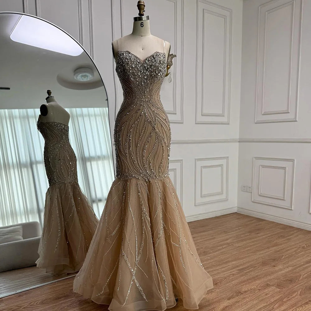 Arabic Luxury Beaded Mermaid Strapless Evening Dress CLA73124