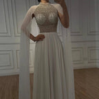 Luxury Nude Chiffon Beaded Evening Dress with Cape LA73144