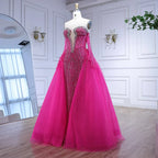 Luxury Blue Mermaid Evening Dress With Gloves And Overskirt CLA72582