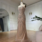 Luxury Dubai Elegant Nude One Shoulder Beaded Evening Dresses Gowns for Formal Occasion CLA72791