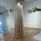 Arabic Simple Style Beaded A-Line With Cape Sleeves Square Neck Evening Dress CLA72590B
