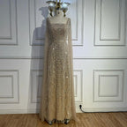Arabic Simple Style Beaded A-Line With Cape Sleeves Square Neck Evening Dress CLA72590B