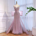 Luxury Beaded Pink Mermaid Evening Dress With Big Bow CLA73061