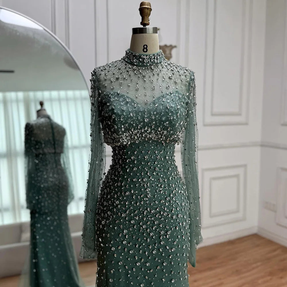 Arabic Two-Piece Luxury Beaded Mermaid Evening Dress With Detachable Top CLA73095
